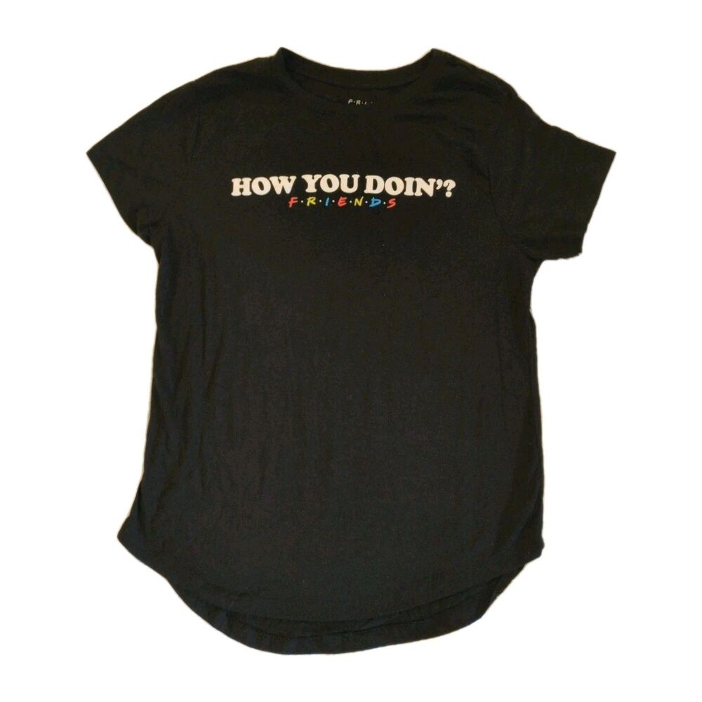Friends How You Doin? T-Shirt Juniors L Black Casual 90s Retro Nostalgia Classic